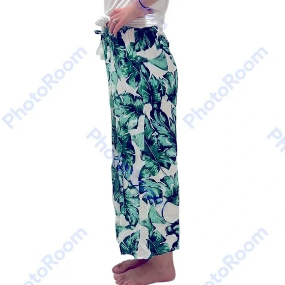 goa Beachwear By Japna | Slit Beach Pants Monstera Leaf Green Swim Palazzo S - Picture 3 of 8